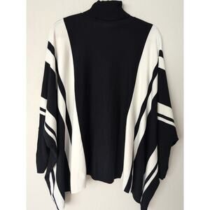 Alfani Womens Black White Color Block Caftan Turtleneck 3/4 Sleeve Sweater M